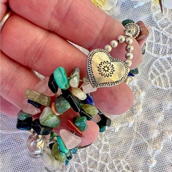 Artisan Crafted Heart & Tumbled Gemstone Bracelet - Picture 4 of 16